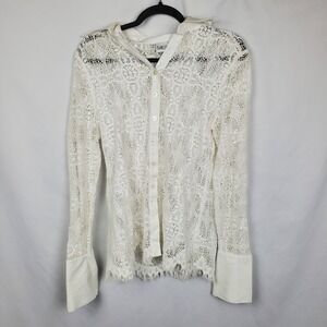 Bella Pelle Womens White Lace Collared Button Down Layering Crochet Size Medium
